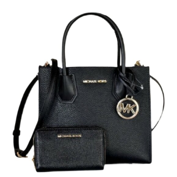 Michael Kors Handbags - MK Mercer Medium Satchel Shoulder Crossbody Bag Plus Wallet Set Black